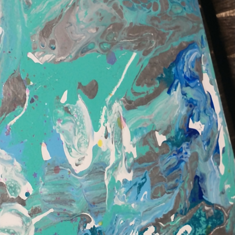 UNDERWATER FANTASY - Original Painting, 16x20 - Turquoise, Blues, Silver, White - Picture 11 of 16